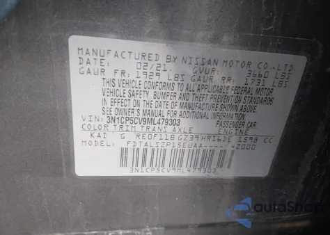 2021 Nissan Kicks Sv Xtronic Cvt z USA, uszkodzony, nr VIN 3N1CP5CV9ML479303